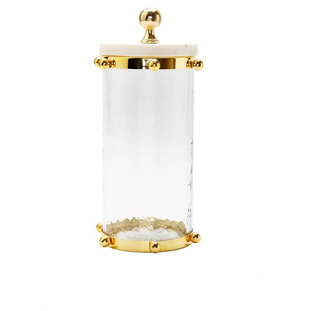 Classic Touch Hammered Glass Canister With Gold Ball Design