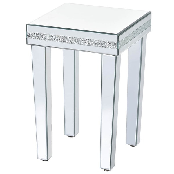 Fashionable Modern Glass Mirrored Side Table， Easy Assembly End Table with Crystal Design and Adjustable Height Legs