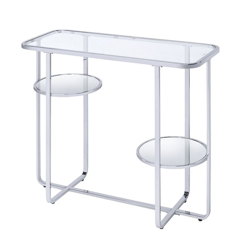 Contemporary Metal Sofa Table with Glass Top， Silver and Clear