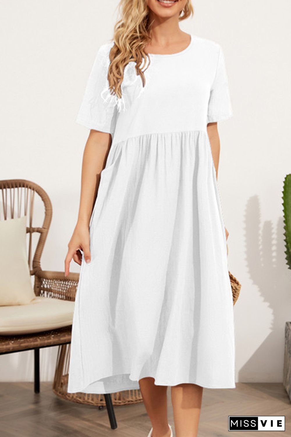 Casual Solid Split Joint O Neck A Line Dresses