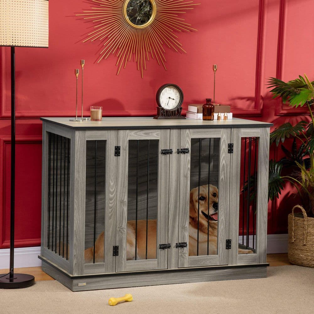 PawHut Furniture Style Dog Crate with Removable Panel, End Table with Two Rooms Design - Large D02-087V80