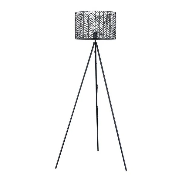 Roisin River of Goods Black Metal Cage-Shade 61-Inch Tripod Base Floor Lamp - 27.25