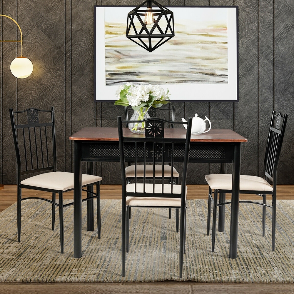 Costway 5 Piece Dining Set Wood Metal Table and 4 Chairs Kitchen