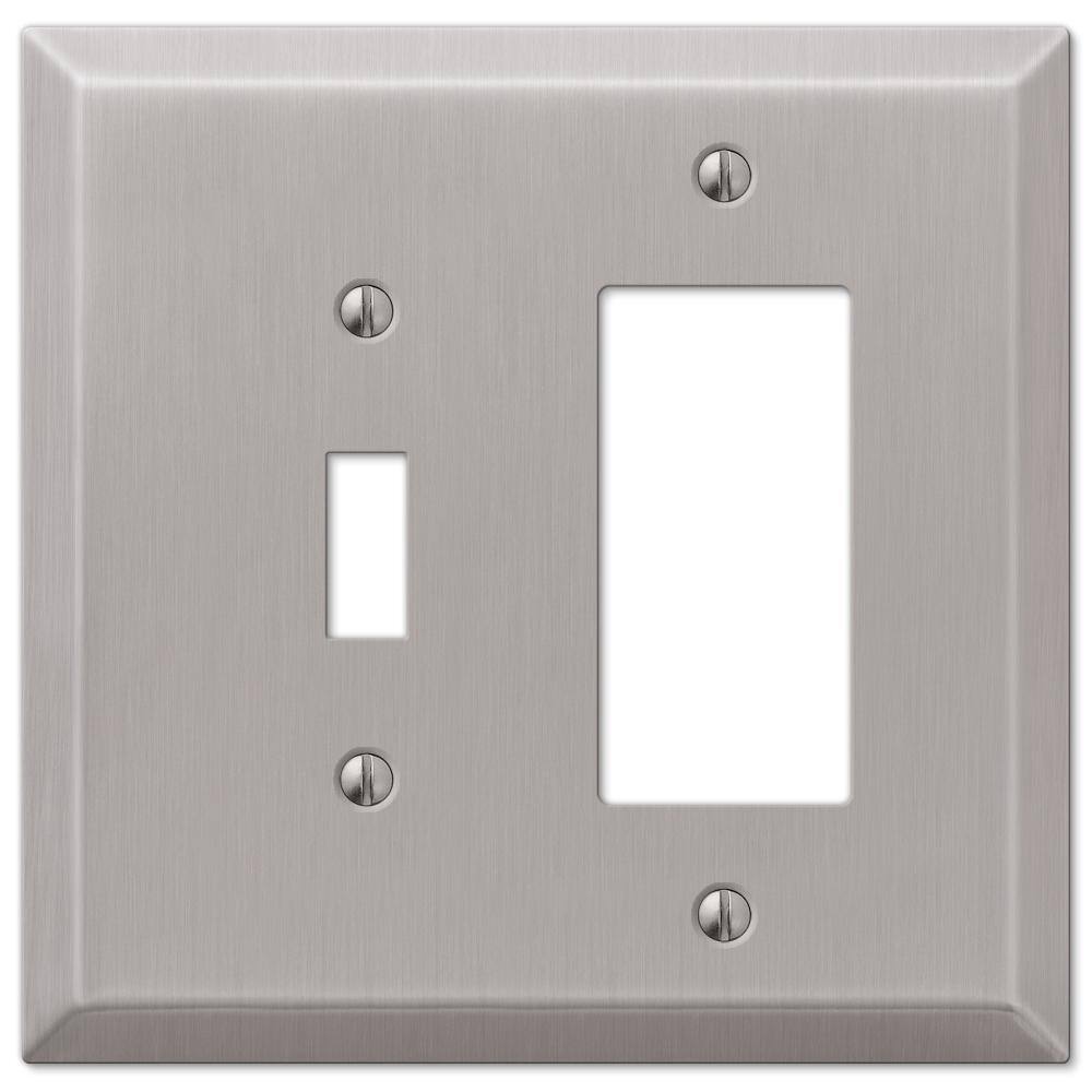 AMERELLE Oversized 2 Gang 1-Toggle and 1-Rocker Steel Wall Plate - Brushed Nickel 463TRBN