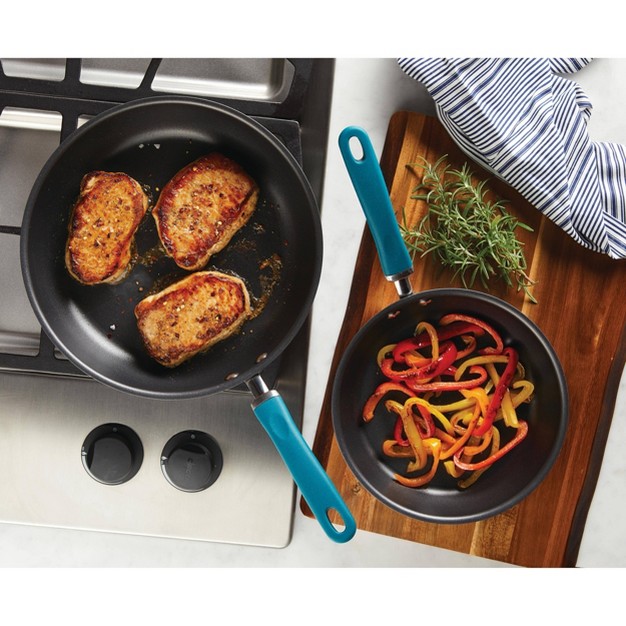 Rachael Ray Create Delicious 2pc Hard Anodized Aluminum Frying Pan Set Teal Handles