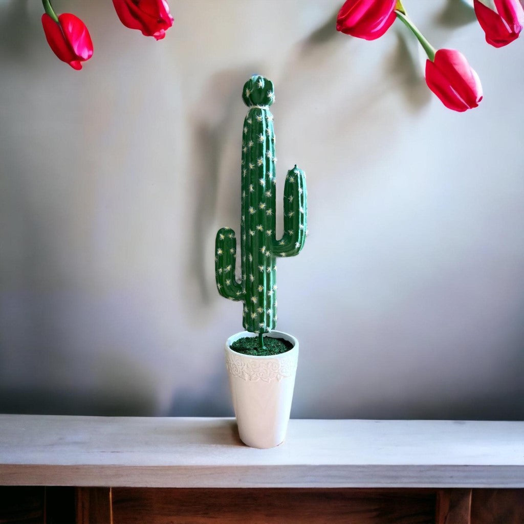 Gorgeous Artificial Tall Green Cactus in Ceramic Pot