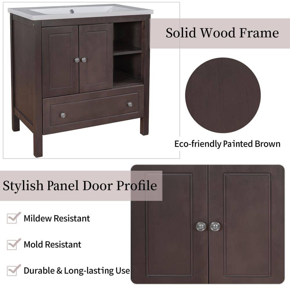 30 in W x 18 in D x 3213 in H Bath Vanity Cabinet without Top in Brown