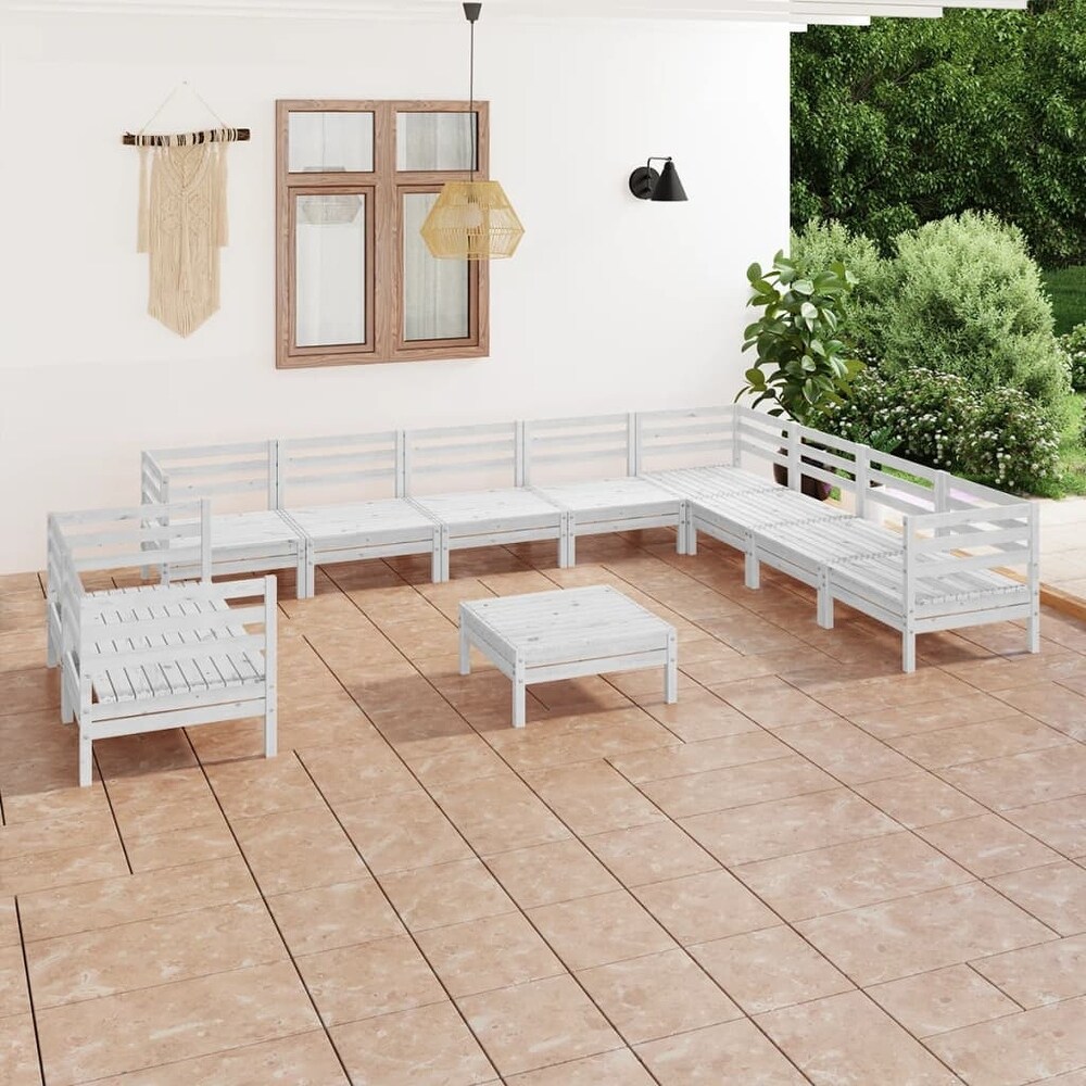 vidaXL 11 Piece Patio Lounge Set Solid Pinewood White   25\