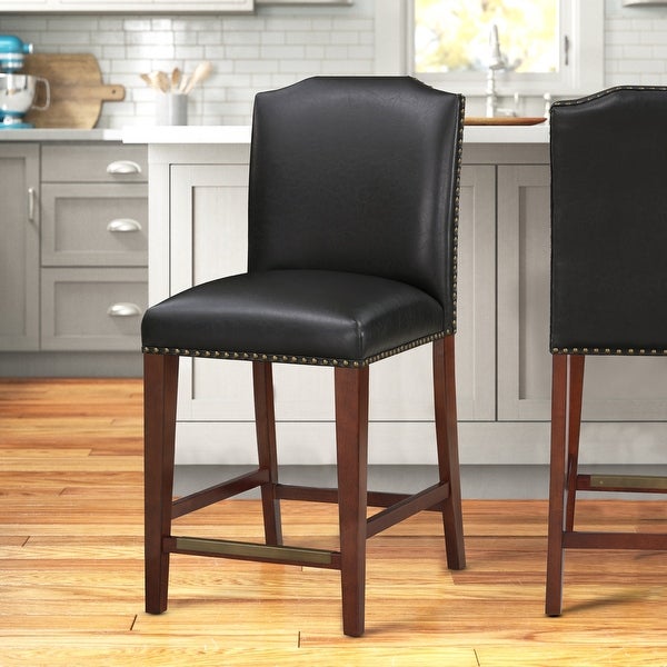 Britton Stationary Faux Leather Counter Stool with Nail Heads by Greyson Living