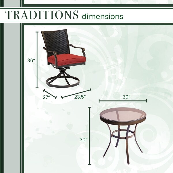 Hanover Traditions 3Piece Dining Set with 2 Wicker Back Swivel Rockers and 30 in. Round GlassTop Table