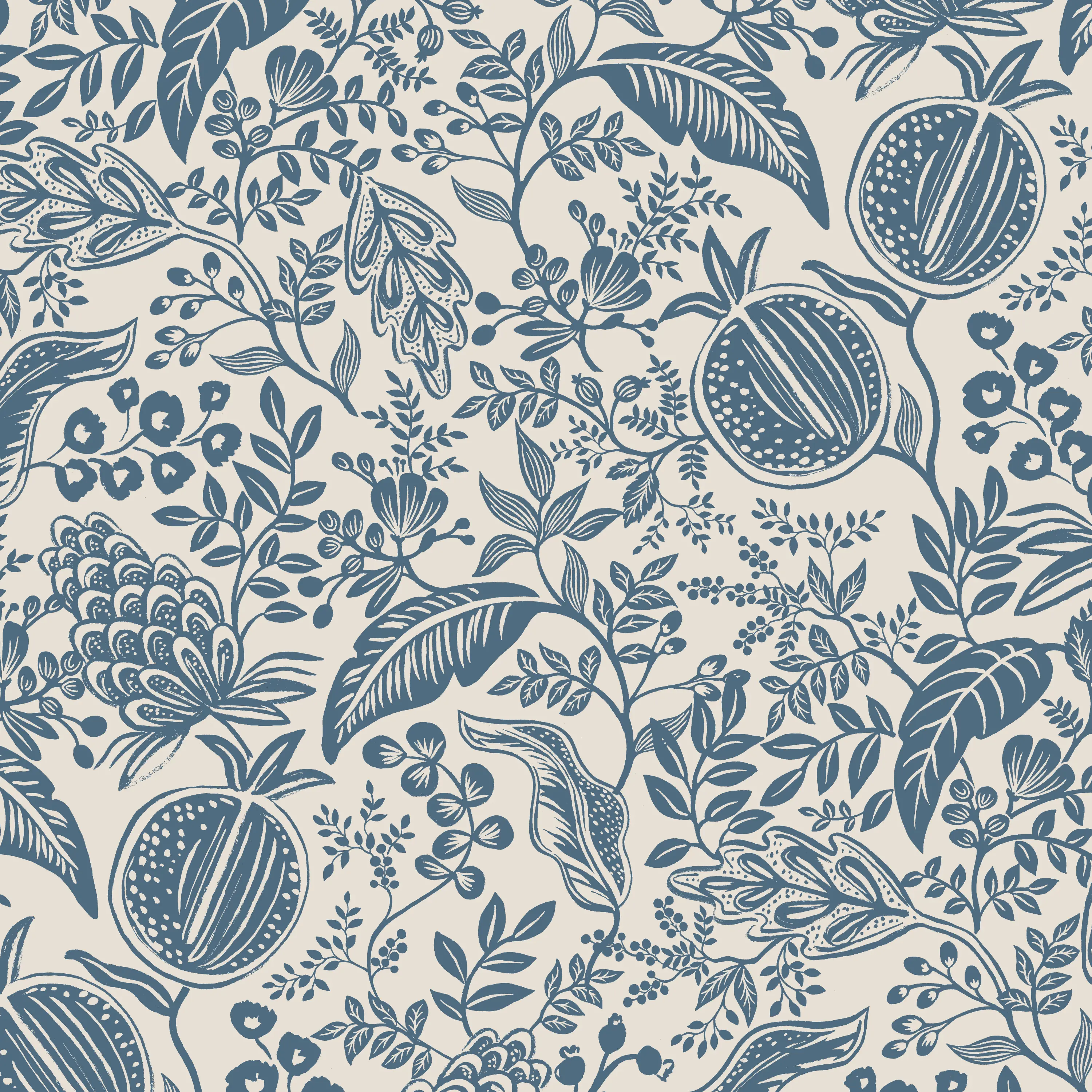 Rifle Paper Co. Flora Blue Pomegranate Pillowtop Bench