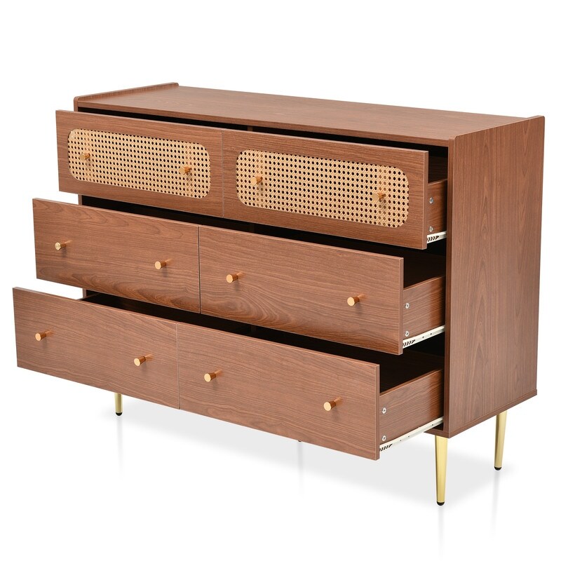 Rattan 6 Drawers Dresser for Bedroom  4 Legs Lockers