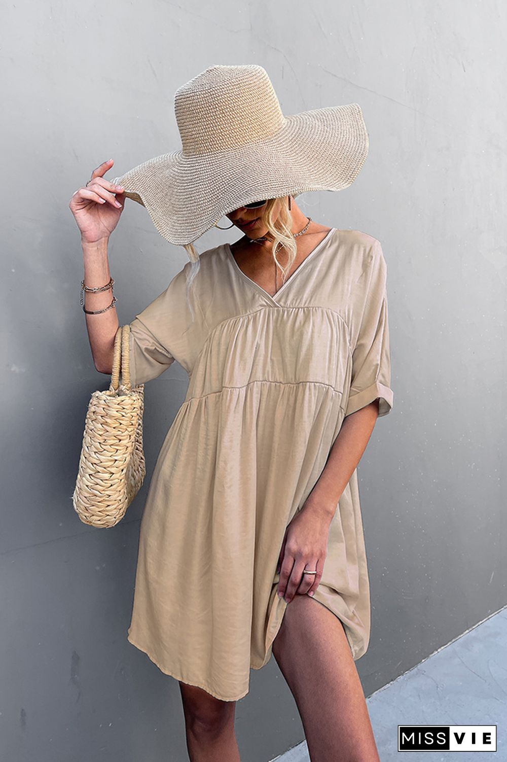 Loose V Neck Short Sleeves Dress Wholesale