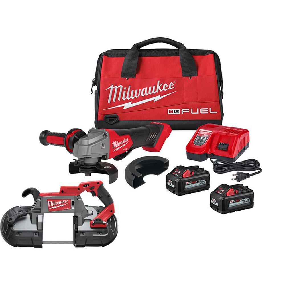 MW M18 FUEL 18V Lithium-Ion Brushless Cordless 4-12 in.5 in. Grinder with Deep Cut Bandsaw (2-Tool) 2880-22-2729-20