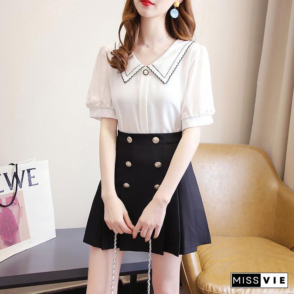 Lapel Blouse+Double Breasted Skirt P13065