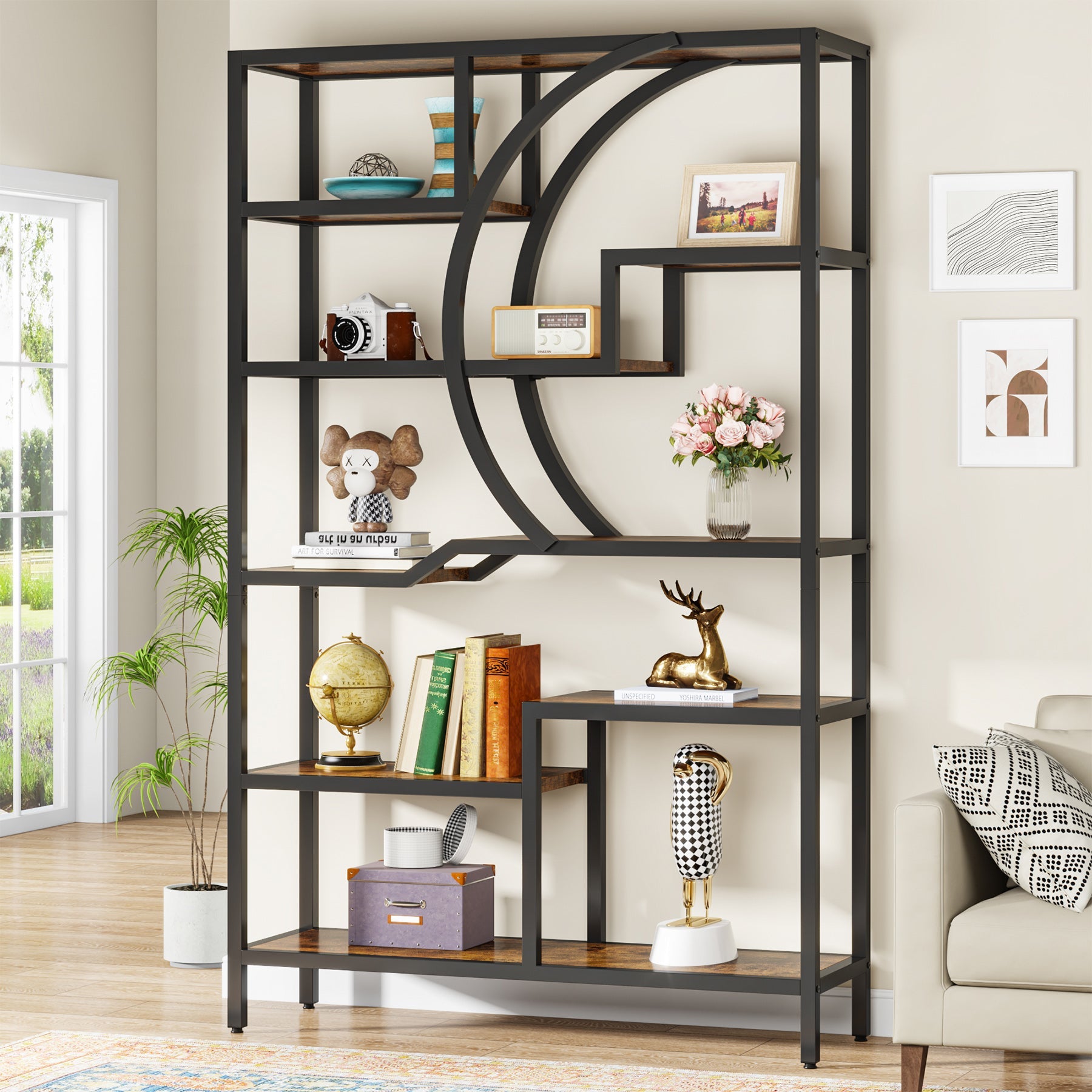 69 Tall  Bookshelf, Freestanding Etagere Bookcase Open Display Shelf