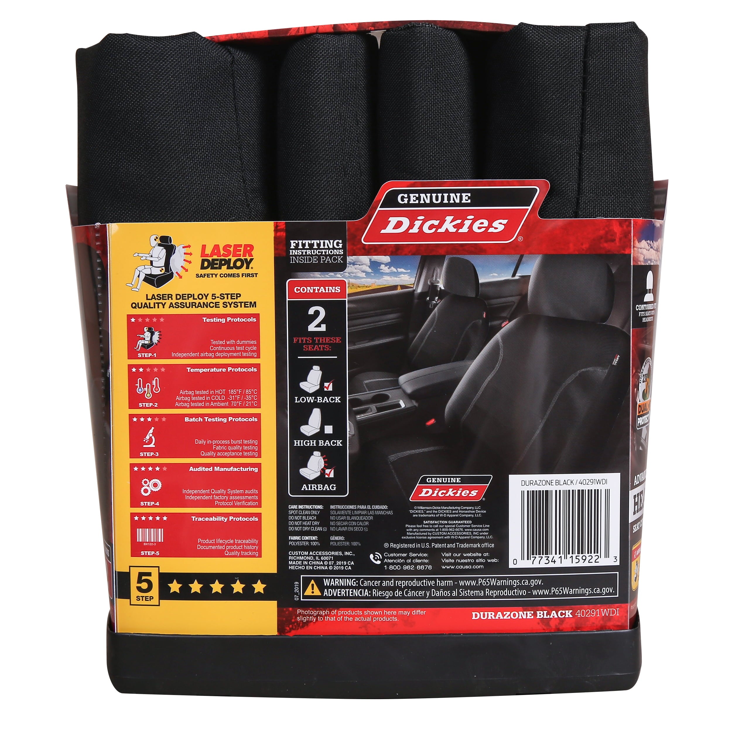 Genuine Dickies 2 Piece Durazone Car Seat Covers Black， 40291WDI