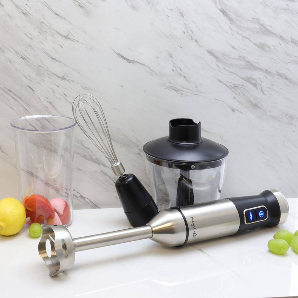 MegaChef 4-in-1 Multi-Purpose 2-Speed Stainless Steel Immersion Blender with Chopper and Whisk Attachment 985105671M