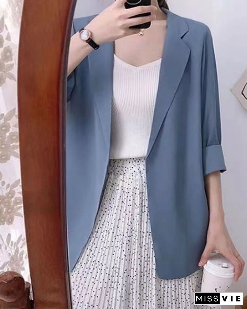 Women's Solid Color Loose Mid-length Suit Jacket