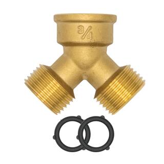 FREEZE MISER Heavy Duty Brass 2 Way Y Valve ConnectorHose Splitter without Shutoff + 2 Hose Washer 34 inch. 2499