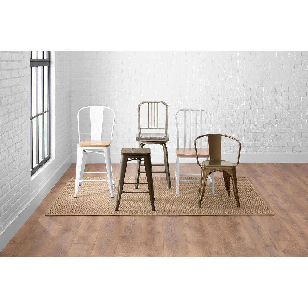 StyleWell Modern White Metal Backless Counter Stool with Wood Seat (Set of 2) RW812-24-WHT