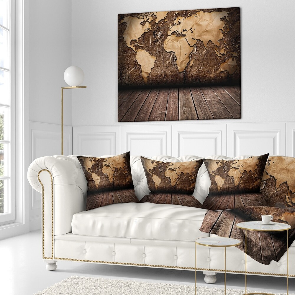 Designart 'Vintage Map with Wooden Floor' Contemporary Throw Pillow