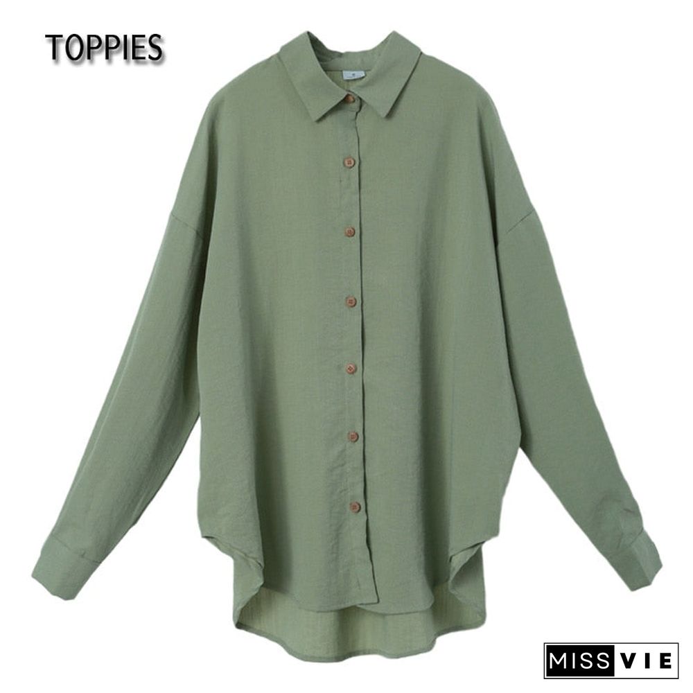 Toppies Women Two Piece Set Casual Shirt Office Lady Long Sleeve Blouse Chic Elastic Waist Summer Long Trousers Pants