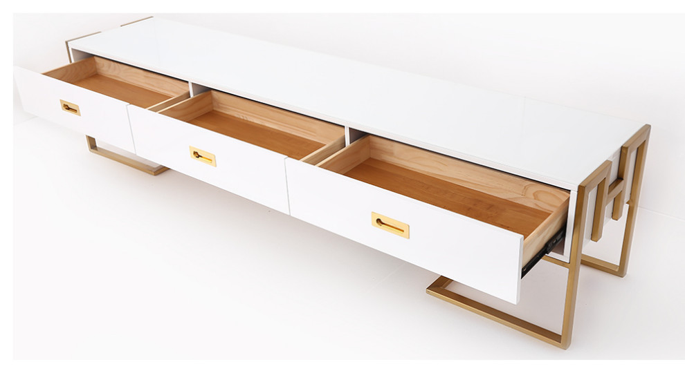 79 quotModern Jocise White  ampGold TV Stand 3 Drawers Media Console   Contemporary   Entertainment Centers And Tv Stands   by Homary International Limited  Houzz