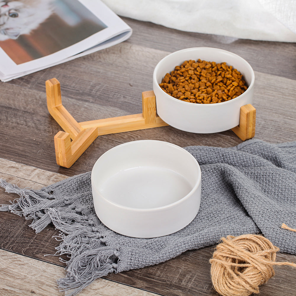 Ceramic Cat Food Bowl Set - Double Cat Bowls with Stand - Dog Food and Water Bowl