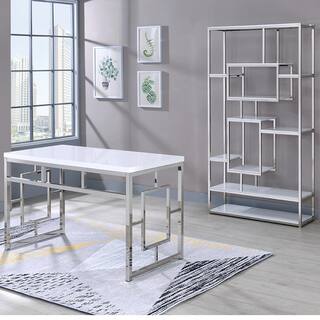 Steve Silver Alize 71 in. White and Chrome Multi Shelf Bookcase AZ250BW