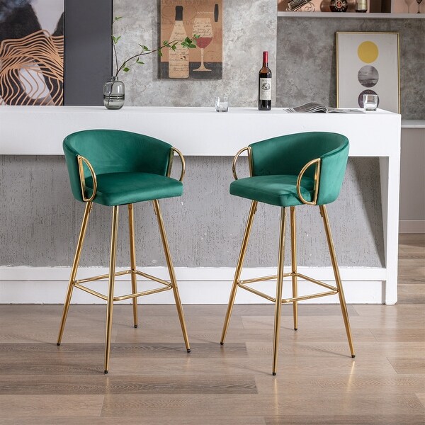 Velvet Bar Stools with Chrome Footrest (Set of 2) - 20.08