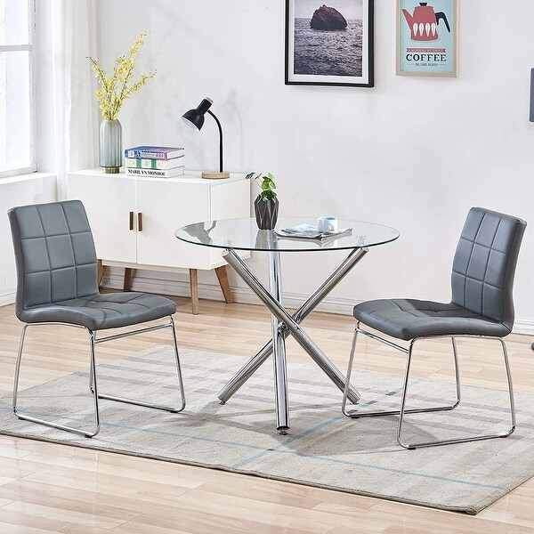 3 Piece Dining Table Set，Tempered Glass Table with 2 Chairs