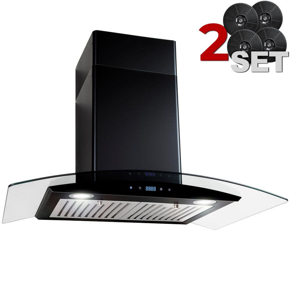 AKDY 30 in 217 CFM Convertible Black Painted Clear Wall Mounted Range Hood with 2 Set Charcoal Filter and LED lights