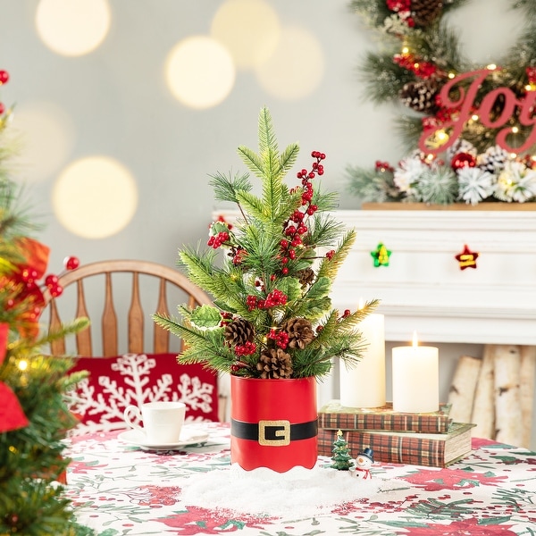 Glitzhome 22H Lighted Santa Belt Potted Table Tree