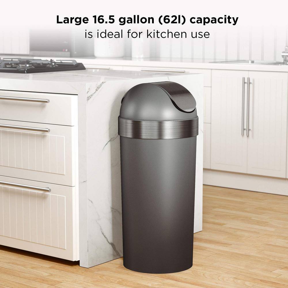 Swing-Top 16.5-Gal. Kitchen Trash Large Garbage Can for Indoor Outdoor or Commercial Use Pewter PU7MQG9N1Y