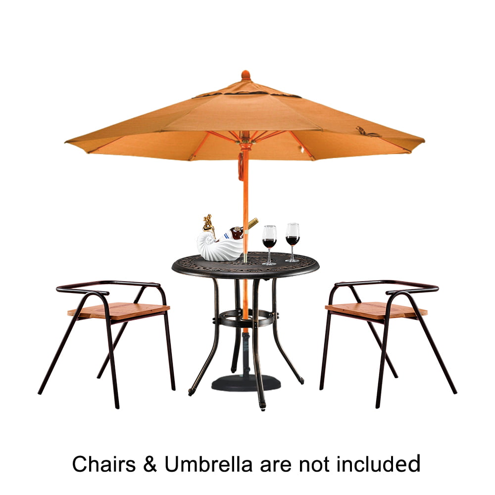 Zimtown 32" Patio Table with Umbrella Hole, Outdoor Round Cast Aluminum Bistro Table -Bronze