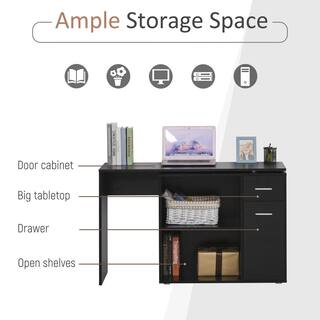 HOMCOM 46 in. L-Shaped Black Writing Computer Desk with Storage Shelves and Cabinet 836-073V80BK