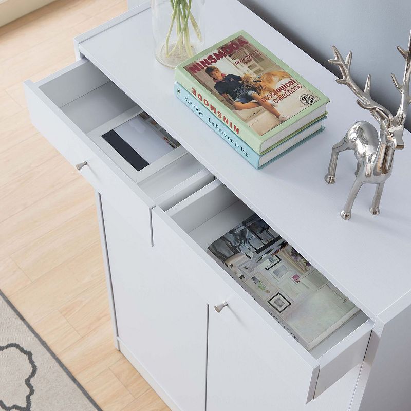 FC Design White Shoe/Storage Cabinet with 2 Drawers and 5 Shelves Organizer with Spacious Top