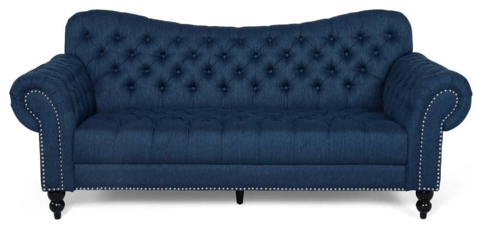 Wastacio Chesterfield Button Tufted Fabric 3 Seat Sofa   Traditional   Sofas   by GDFStudio  Houzz