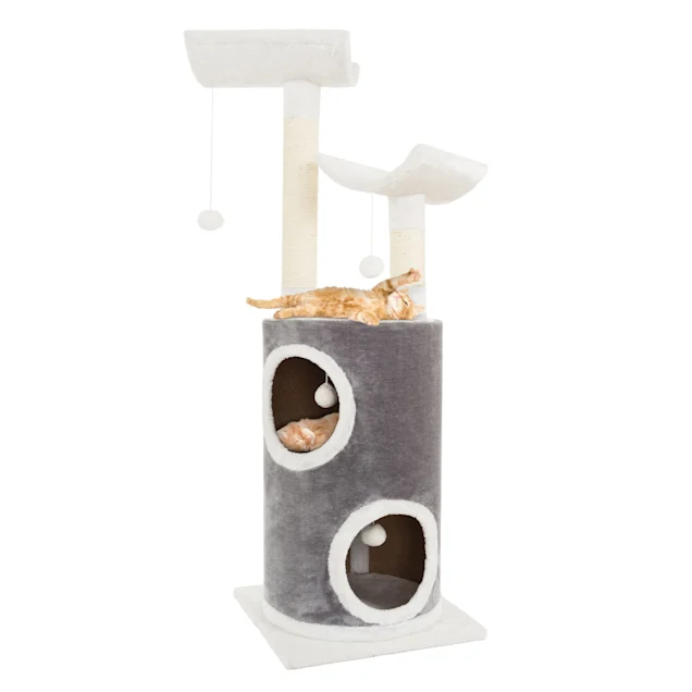 PETMAKER 5 Level Cat Tree Double Decker Condo with 4 Toys and 2 Scratching Posts in Gray， 44.75