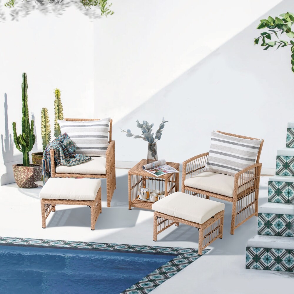 Outdoor 5 Piece Rattan Conversation Set with Cushion