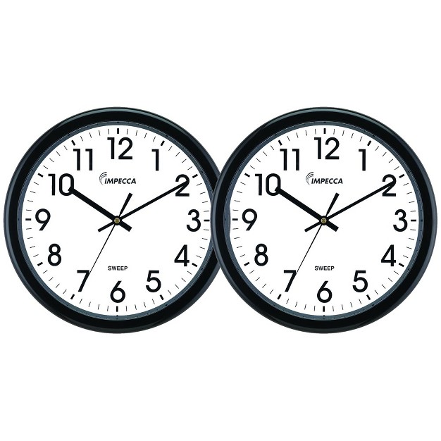 Impecca 12 Inch Quiet Movement Wall Clock Black 2 pack