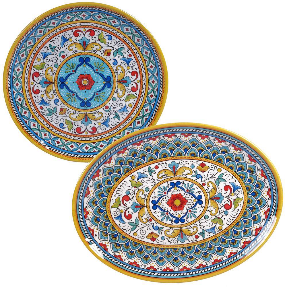 Certified International Portofino 2-Piece Seasonal Multicolored Melamine 14 and 18 in. Platter Set PORTO2PC