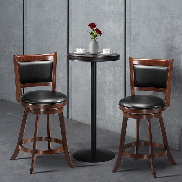 Costway Set of 2 24'' Swivel Counter Stool Wooden Dining Chair