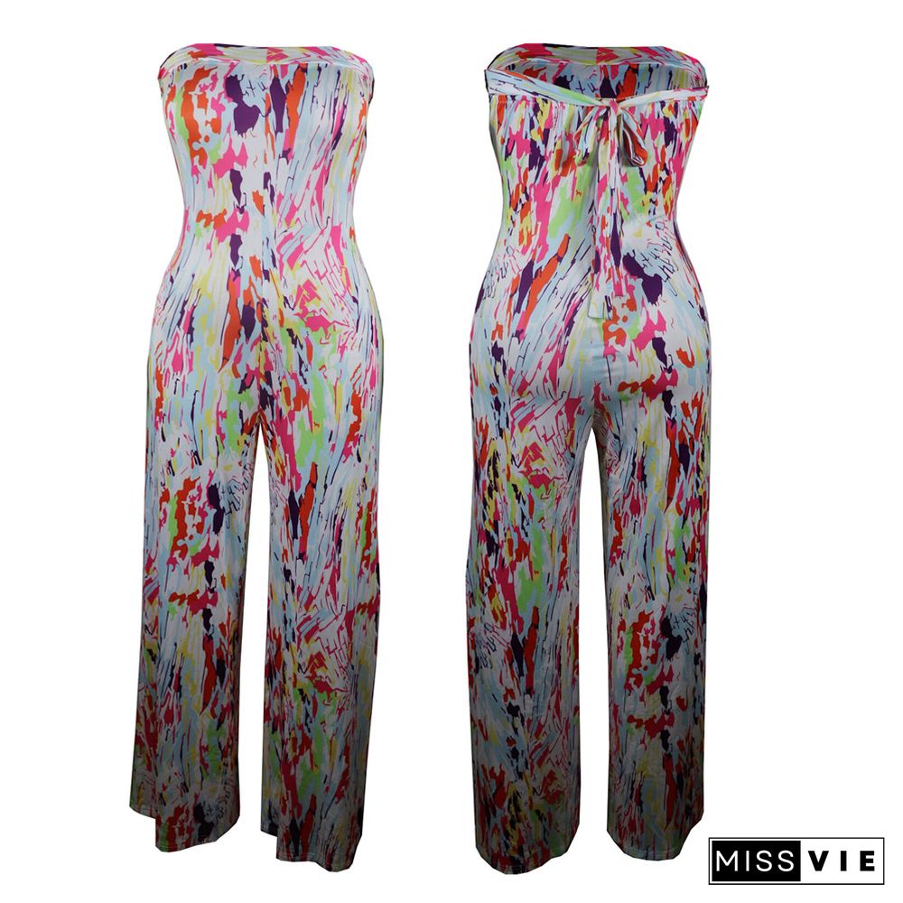 Strapless Printing Loose Wide Leg One Piece Jumpsuit