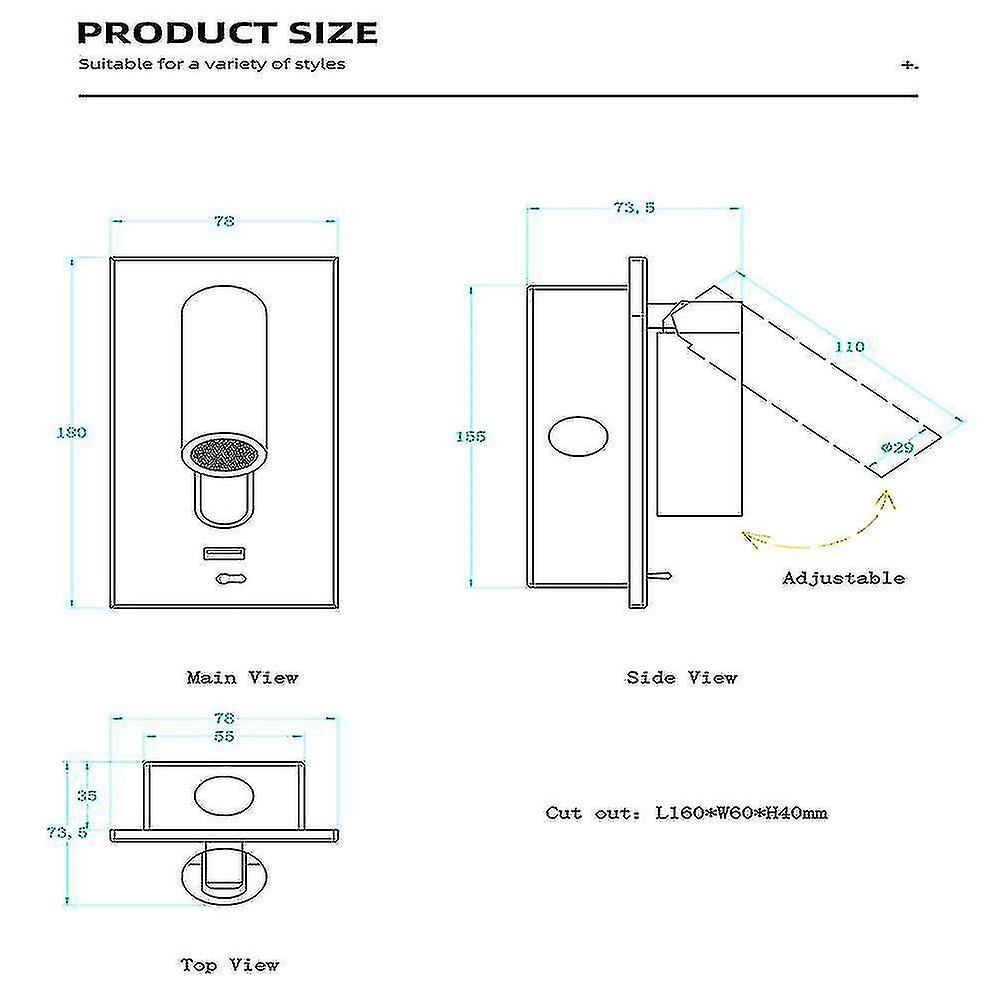 3w Wall Light Bed Headboard Lights Led Wall Lamps Usb Charger Switch Bedside Wall(warm Light)