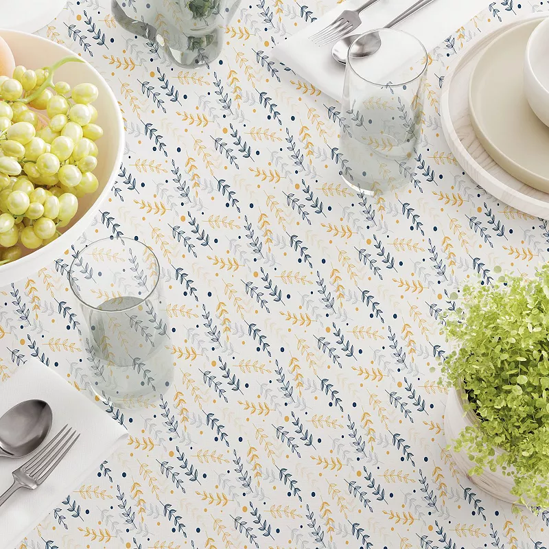 Square Tablecloth， 100% Cotton， 60x60， Blue and Yellow Branches