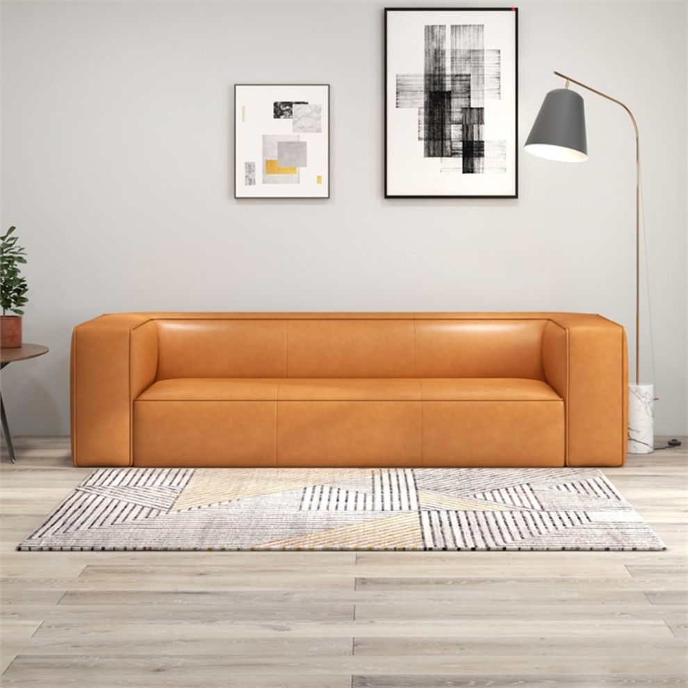 Aurora Modern Loft Living Room Furniture Top Leather Sofa in Cognac   Contemporary   Sofas   by Homesquare  Houzz