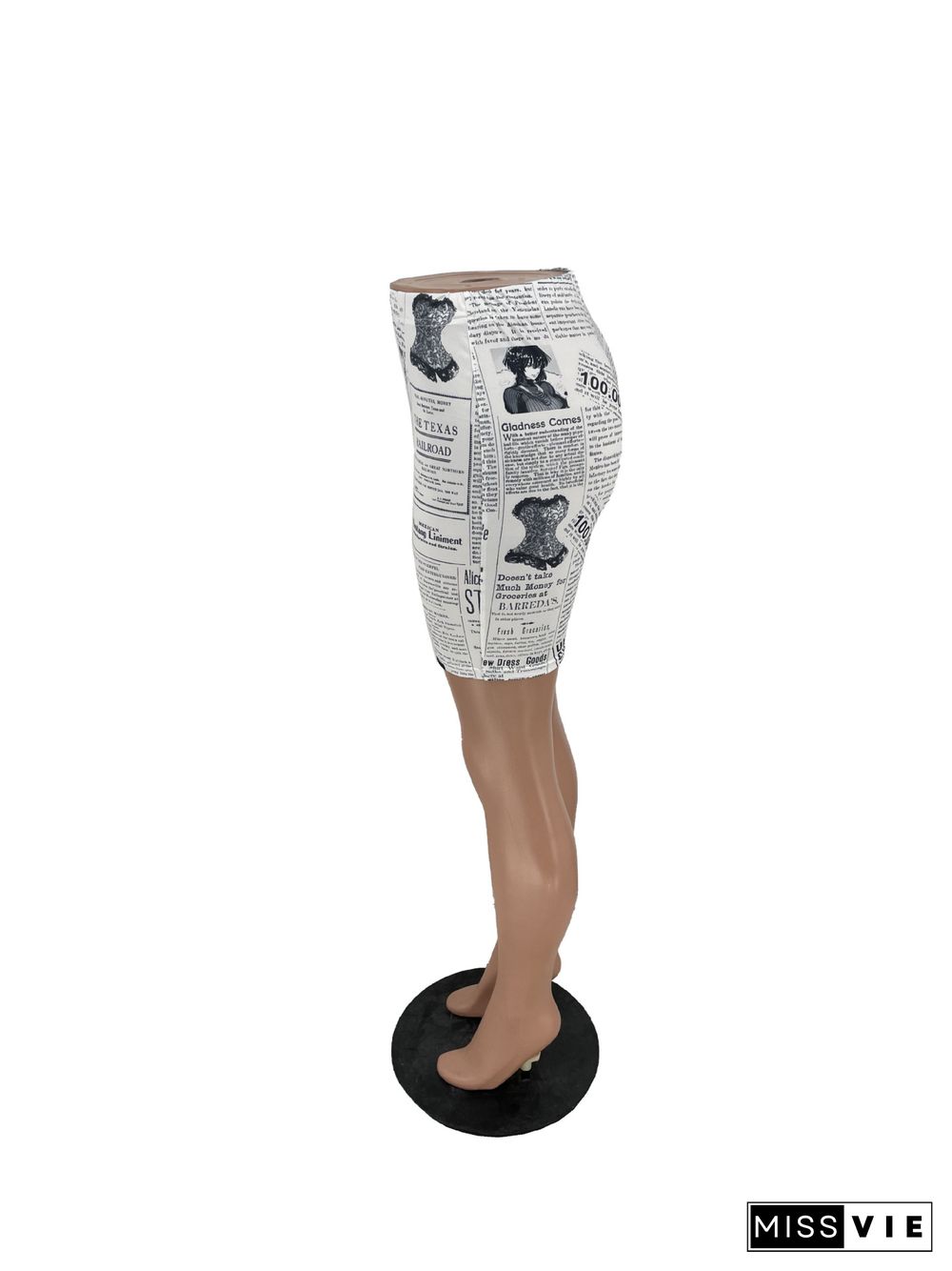 New Summer Women's Casual Fashion Street Tight Personality Newspaper Print Motorcycle Shorts