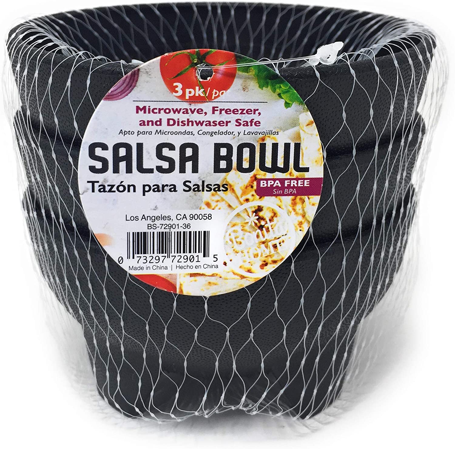 Set of 3 Black Salsa Bowls， Serve Salsa， Guacamole， Dips， and Your Signature Hot or Cold Side Dishes， 4.5 inches Diameter Bowl， Microwave， Freezer and Dishwasher Safe， BPA Free